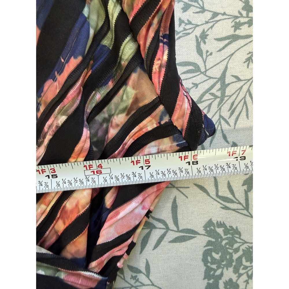 Joseph Ribkoff 6 Abstract Floral Stripe Ruched Draped Dress Short Sleeve V-Neck - Picture 7 of 9